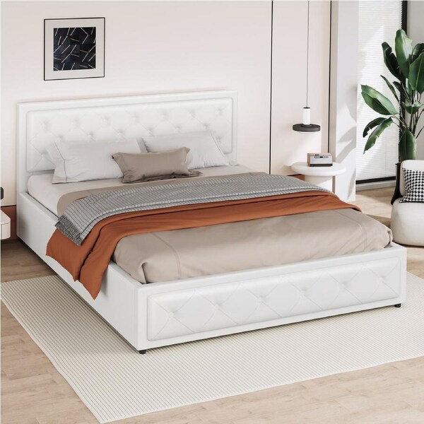 ALFORDSON Bed Frame Queen Size Base Platform Leather White