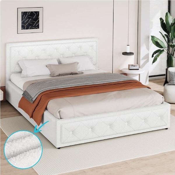 ALFORDSON Bed Frame Queen Gas Lift Storage Base White