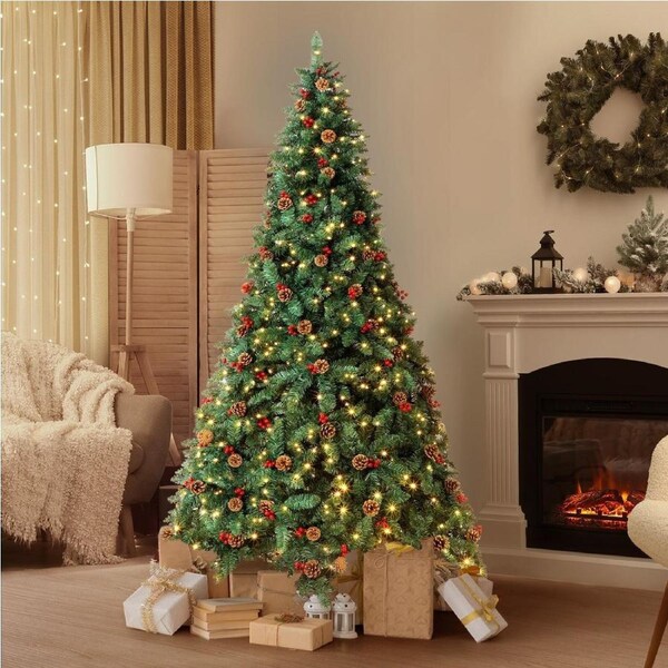 Tinseltown 2PCS LED Christmas Tree 2.1M 7FT Xmas Trees Decor Green w/ Ornaments