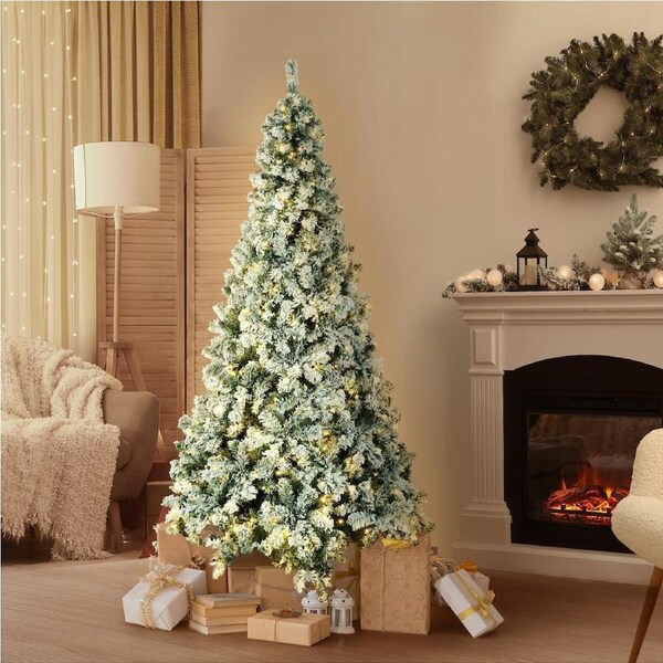 Tinseltown 2PCS LED Christmas Tree 1.8M 6FT Xmas Trees White Snow Flocked Decor