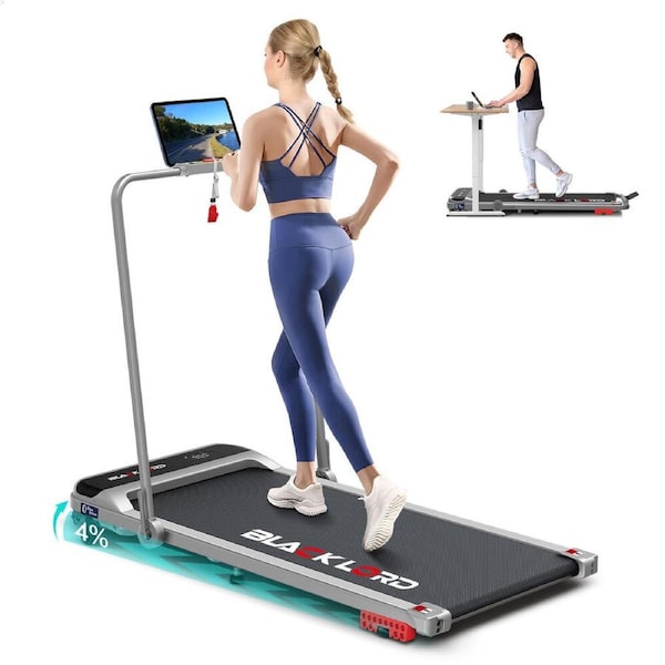 BLACK LORD 3.4HP Walking Pad 40cm Treadmill 3 Levels Incline Foldable Silver
