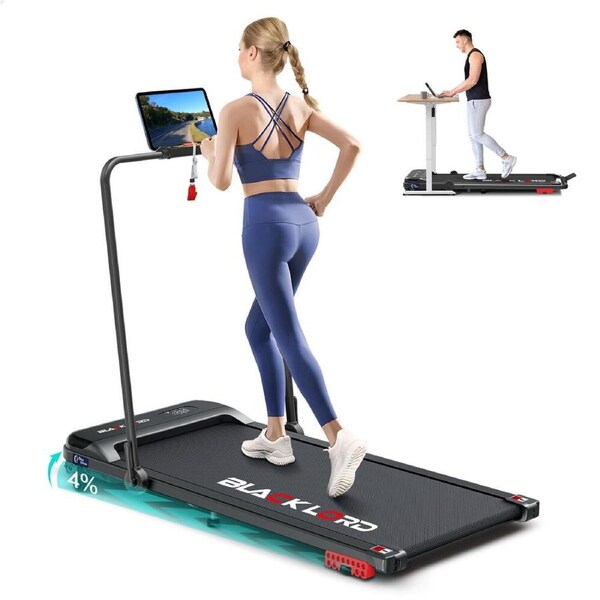 BLACK LORD 3.4HP Walking Pad 40cm Treadmill 3 Levels Incline Foldable Black