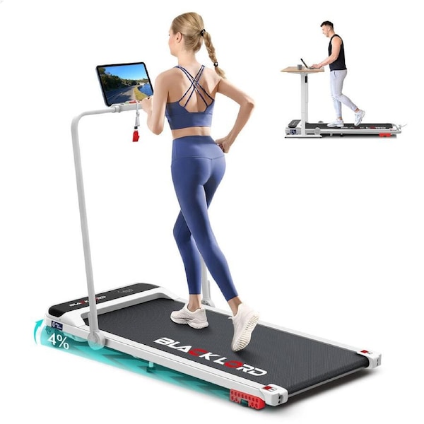 BLACK LORD 3.4HP Walking Pad 40cm Treadmill 3 Levels Incline Foldable White
