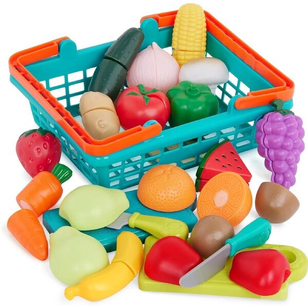 Farmers Market Toy Kitchen Accessories for Toddlers - 37-Piece Pretend Cutting Play Food Set (3+ Years)