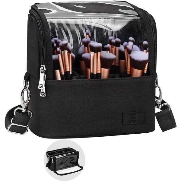 Makeup Brush Bag Lady Travel Cosmetic Bag with Shoulder Strap and Adjustable Divider