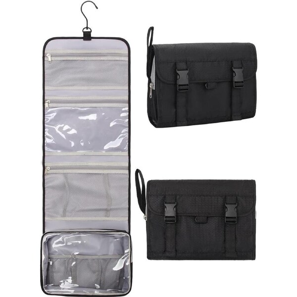 Large Travel Toiletry Bag for Women and Men - Waterproof Organizer (Black)