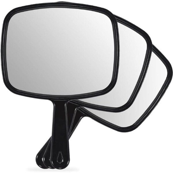 Black Handheld Mirror with Handle - 6.6 x 9.3 - Pack of 3