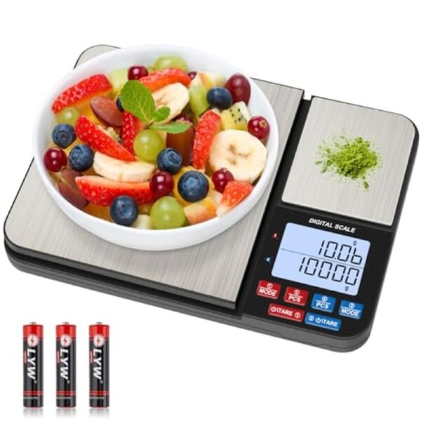 10kg/0.01g Dual Platform Digital Kitchen Scale - Stainless Steel with LCD Display, Tare