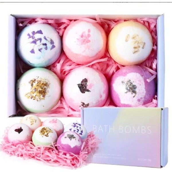 6-Pack Bath Bomb Gift Set with Essential Oils for Women, Girls, and Kids