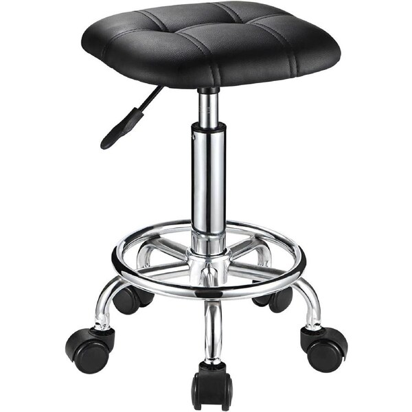 Adjustable Swivel Rolling Stool with Wheels - Black Square PU Cushion