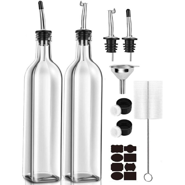 17oz Olive Oil Bottle Dispenser Set with Drip-Free Spouts and Cleaning Brush - White (2 Pack)