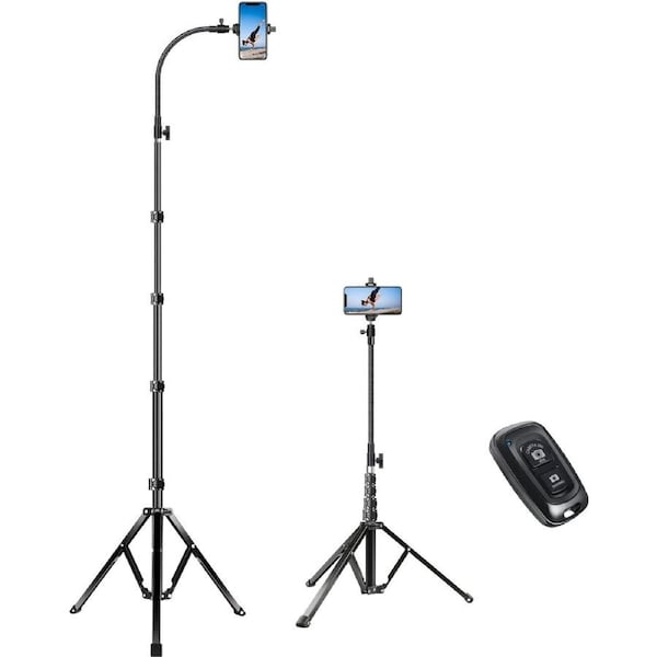 81 Tall Flexible iPhone Tripod with 17 Gooseneck and Remote - Compatible with iPhone 13 Pro Max, 13 Pro, 12 Pro Max and Android Phones