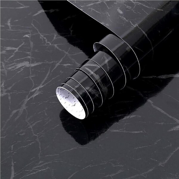 Black Marble Paper 43.5x305cm - Self Adhesive Waterproof Vinyl