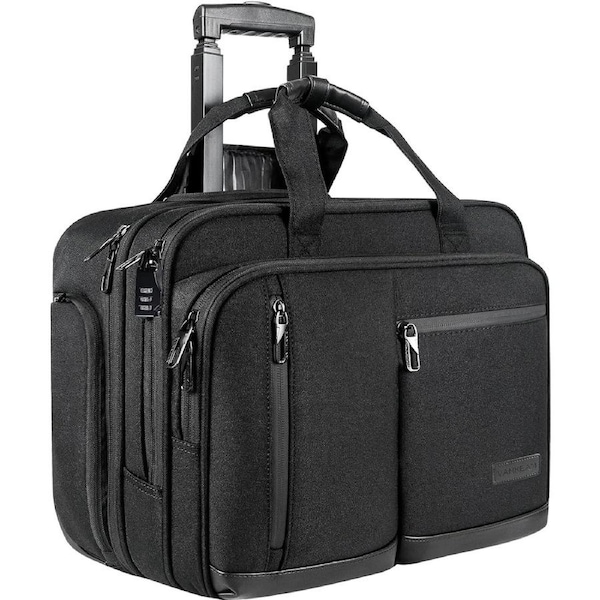 17.3 Inch Rolling Laptop Bag for Men - Stylish Carry On Briefcase with RFID Pockets