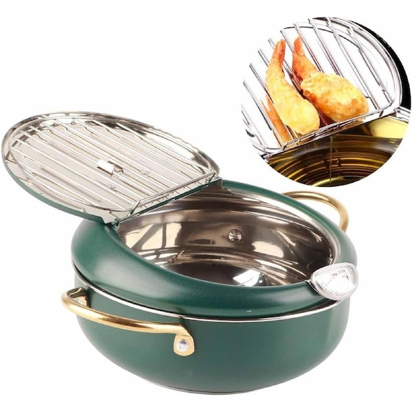 Small Stainless Steel Deep Fryer Pot with Thermometer - 2.2L Capacity