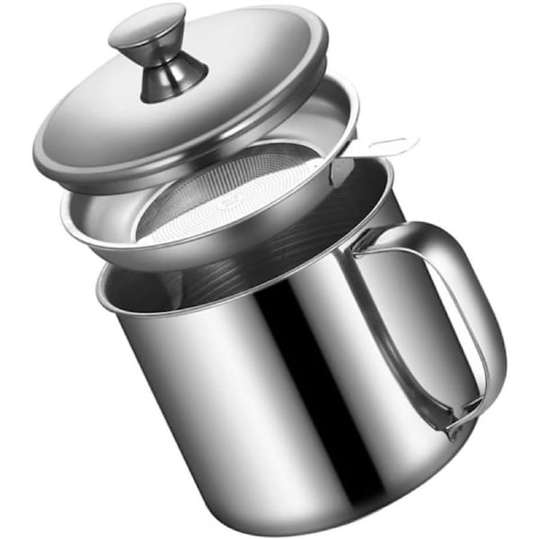 Stainless Steel Filter Cup Bacon Grease Container with Strainer Oil Storage Pot Dispenser