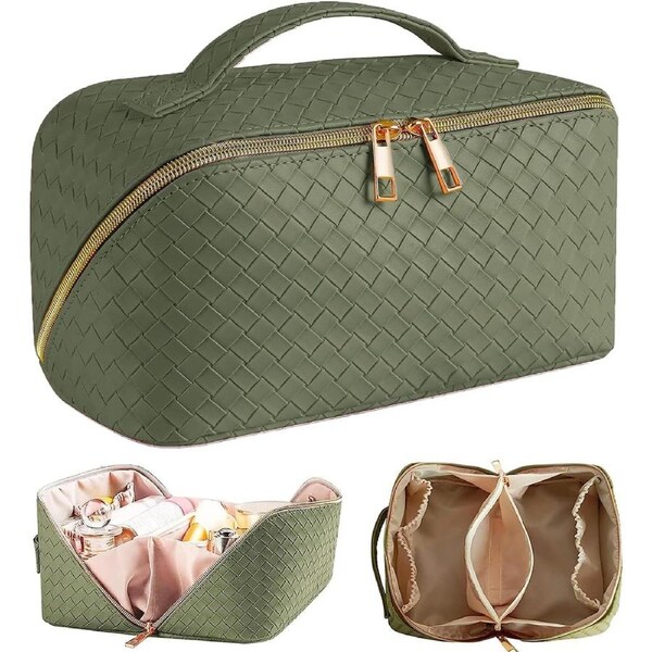 Large Capacity Travel Cosmetic Bag - Leather Waterproof Women's Portable Makeup Bag