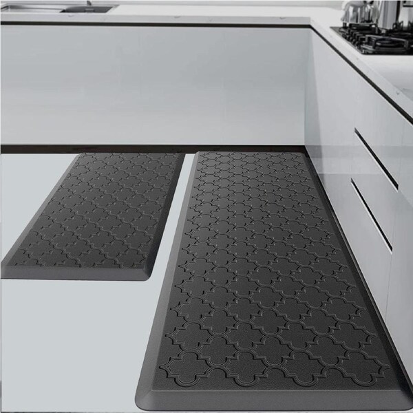 12mm Thick Kitchen Floor Mats - Anti Fatigue & Waterproof - Non-Skid Standing Rug Set, Black