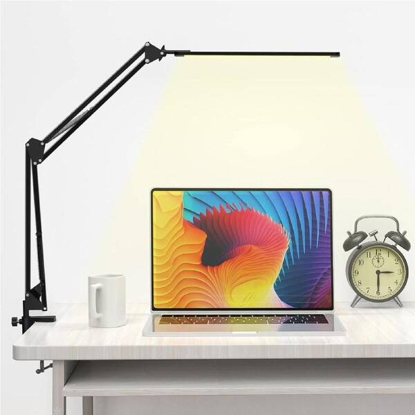 Adjustable LED Desk Lamp with Clamp, Eye-Caring Architect Light, USB, 3 Modes, 10 Brightness Levels, 12W (Black)