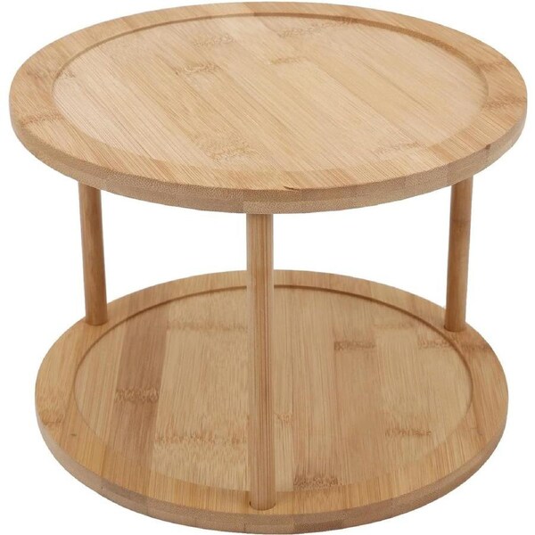 Bamboo 2-Tier Turntable Spice Rack - 360 Degree Rotating Organizer