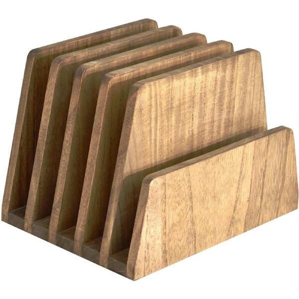 Wooden Desk Organizer with 5 Slots for Home Office - Dark Brown