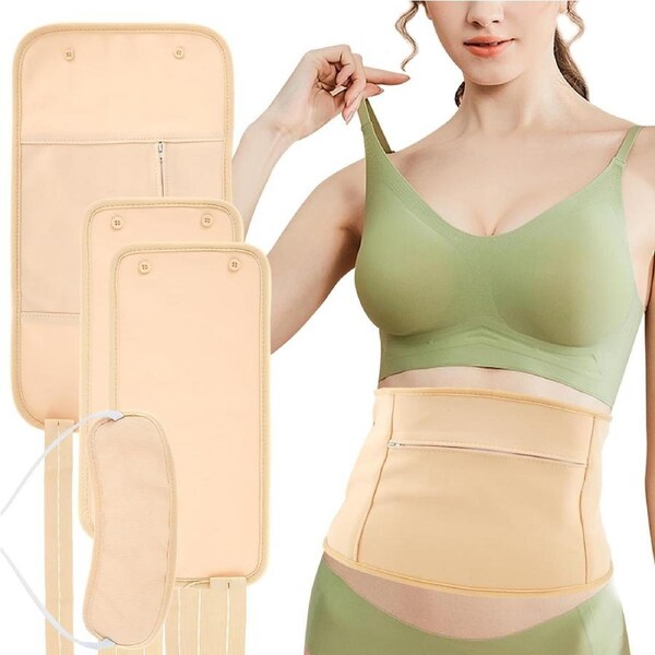 Organic Castor Oil Pack Set for Waist and Neck - 4 Pcs Kit with Cotton Flannel - Khaki