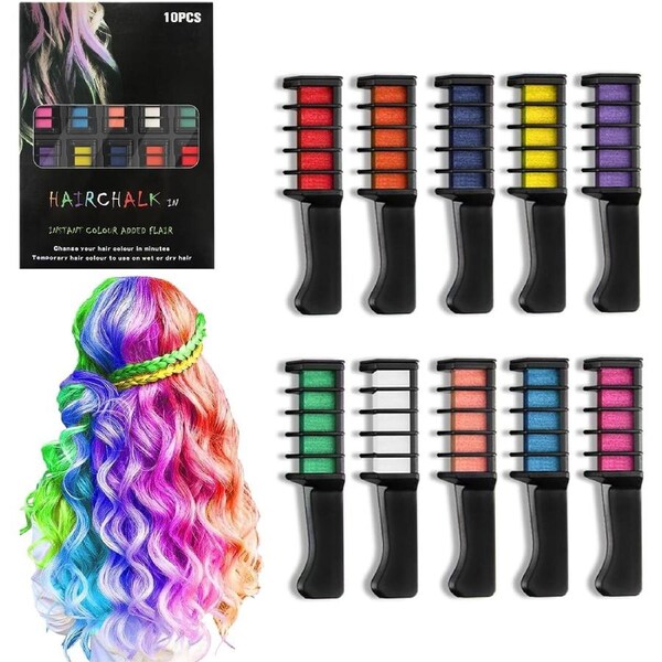 10 Color Hair Chalk Comb for Girls: Washable Temporary Dye for Kids 6-12 Years