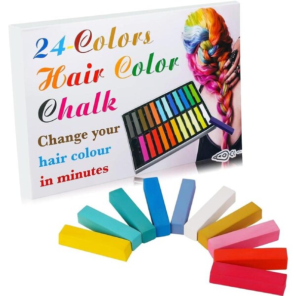 24 Pack Hair Chalk Pens - Temporary Washable Color for Kids & Teens