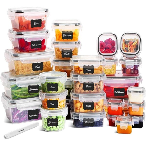 68 Pack Airtight Food Storage Containers - Stackable Plastic Meal Prep Containers with Leak Proof Lids