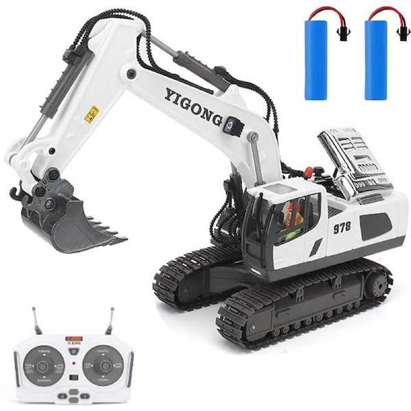 Remote Control Excavator RC 1/20 Fully Functional Construction Vehicle 2.4GHz 11-Channel Toys - White