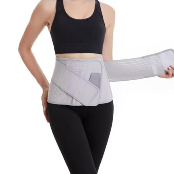 Postpartum Belly Band Abdominal Binder C Section Recovery Girdle Waist/Pelvis Belt Grey S/M