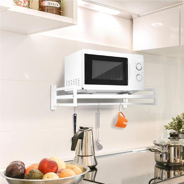 Wall Mount Microwave Oven Shelf Rack with Carbon Steel Holder and Hooks