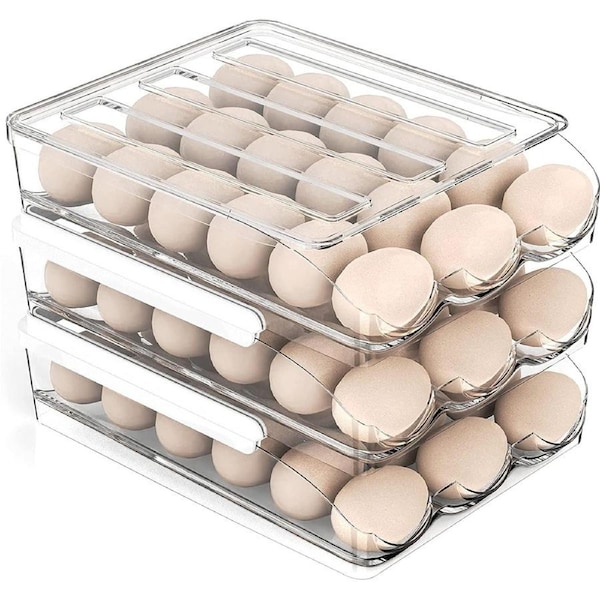 Refrigerator Egg Holder - Auto Rolling Large Capacity 54 Eggs Container Tray Fridge Organizer Dispenser