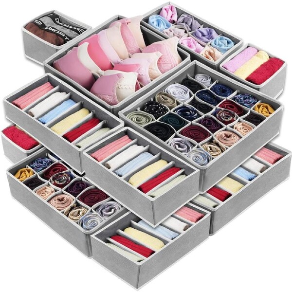 14-Piece Drawer Organizer Set for Wardrobe Storage - Foldable Closet Divider