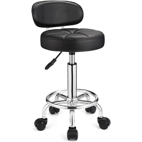 Height Adjustable Swivel Stools with Wheels - Rolling Spa Stool in Black