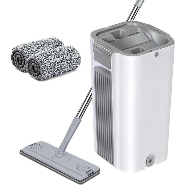 Mop and Bucket with Wringer Set for Floor Cleaning - 2 Microfiber Pads Included