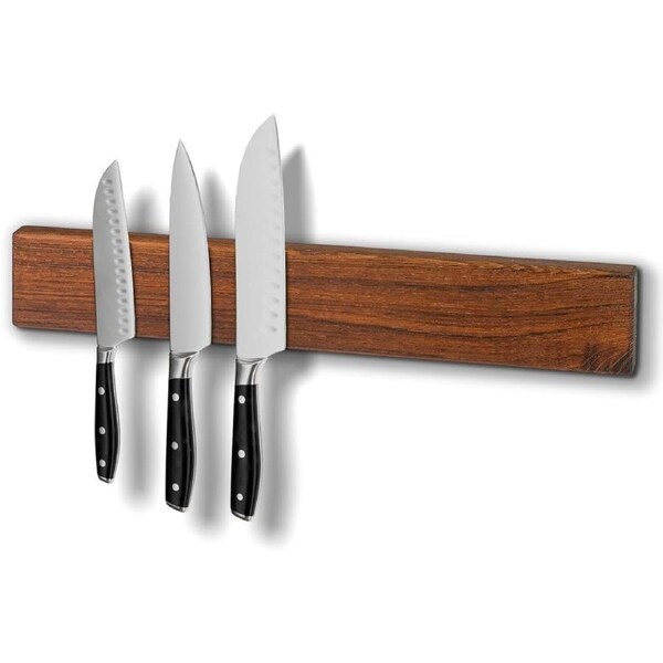 Teak Magnetic Knife Strip - Wall Holder for Knives, Keys, Utensils (38cm)