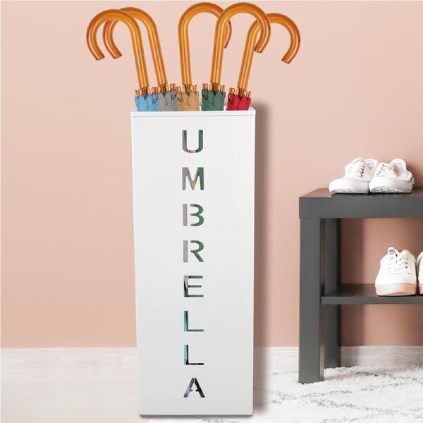 Metal Umbrella Stand 16.5x6.3x6.3 Square Free Standing White