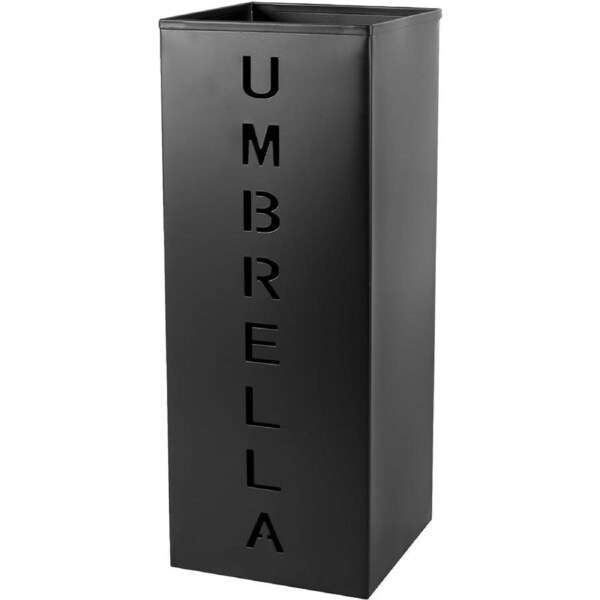 Metal Umbrella Stand - Square Free Standing Rack for Umbrellas, Canes, and Walking Sticks (Black)