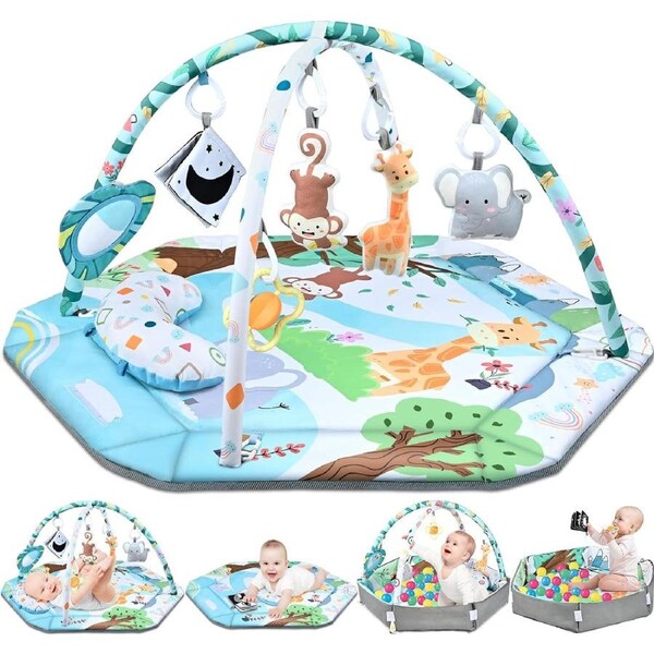 8-in-1 Baby Gym Play Mat with Toys for Development 0-12 Months