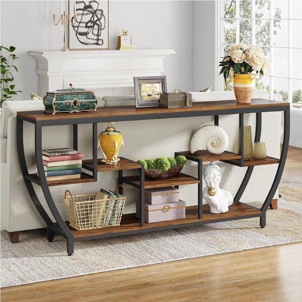 70.9 Rustic Sofa Table with Shelves and Storage for Living Room, Entryway, and Hallway