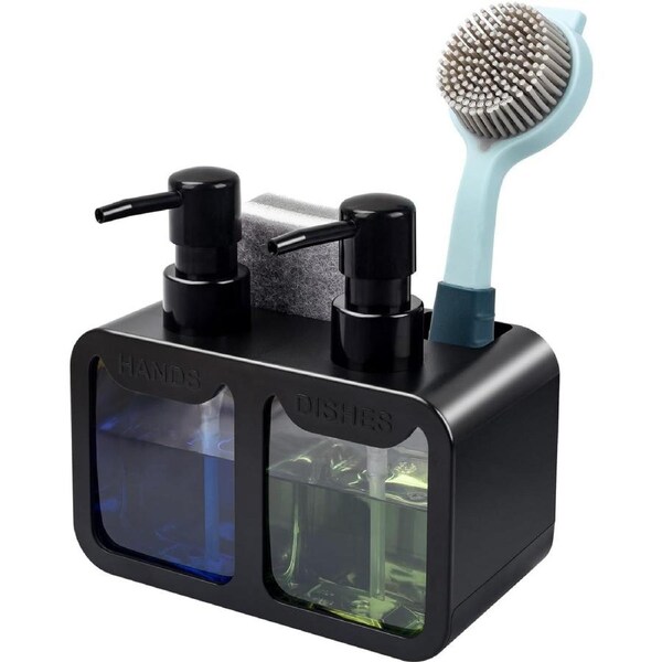 700ml Kitchen Soap Dispenser Set with Pump and Sponge Holder - Black