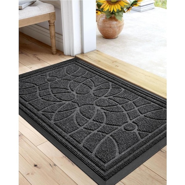 Heavy Duty Low Profile Front Door Mat for Entryway, Patio, Garage - 17x29 Grey