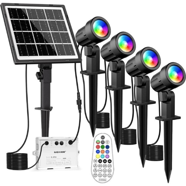 RGB Solar Spotlights Outdoor - 4-in-1 Solar Garden Lights with Remote Control and 12 Color Modes