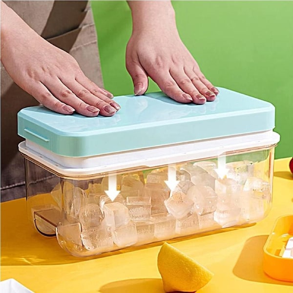 1S Press to Release Ice Cube Tray with Lid and Storage Bin - 32 Tray Flexible Silicone Mold