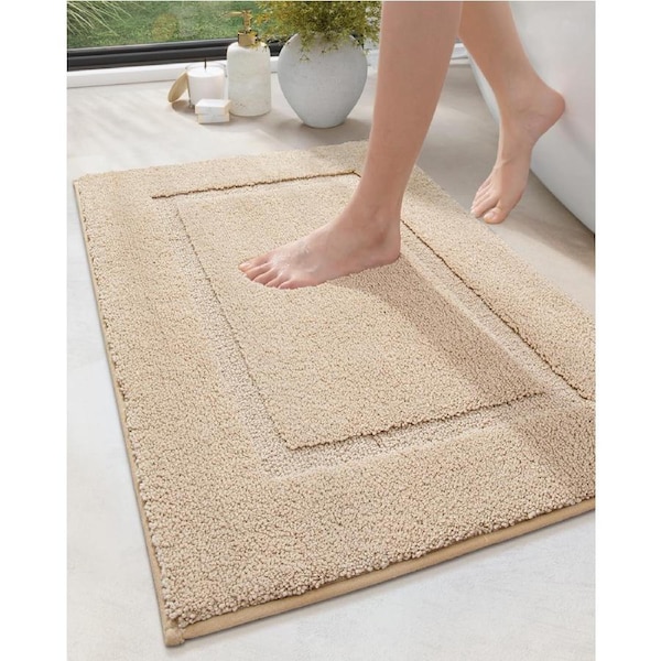 Bathroom Rug Mat - Ultra Absorbent Soft Bath Mat - Washable Non-Slip - 24x16 - Beige