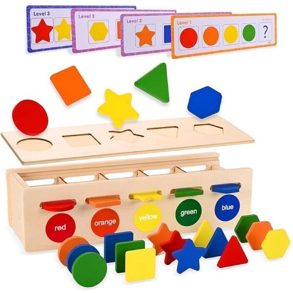 Wooden Sorting & Matching Montessori Toy for Toddlers - Color & Shape Learning Game for 1-5 Year Olds