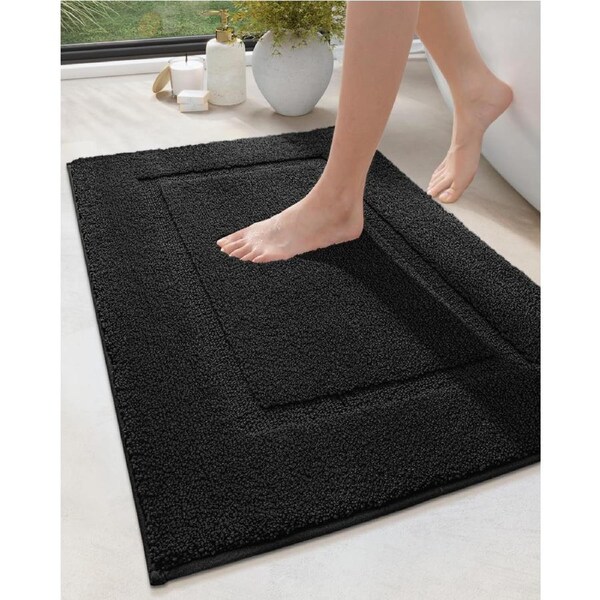 Bathroom Rug Mat - Ultra Absorbent, Soft, Washable Non-Slip Bath Mat for Floor, Tub, Shower - 32x20 Black