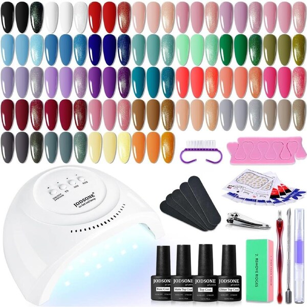 36-Piece Gel Nail Polish Kit with UV Light in Classic Black, White, Nude, and Blue/Purple Shades