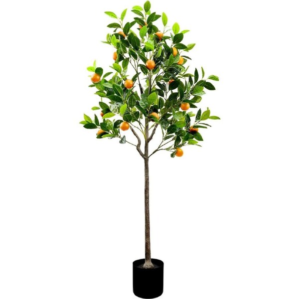 5ft Fake Orange Tree Artificial Green Plant with Plastic Pot for Home Office Garden